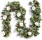 6.5Ft Artificial Eucalyptus Flower Garland with Fake Rose Flower Vine Seeded Eucalyptus Leaves Greenery Garland for Wedding Arch Table Runner Backdrop Party Centerpiece Room Decor (White/1)